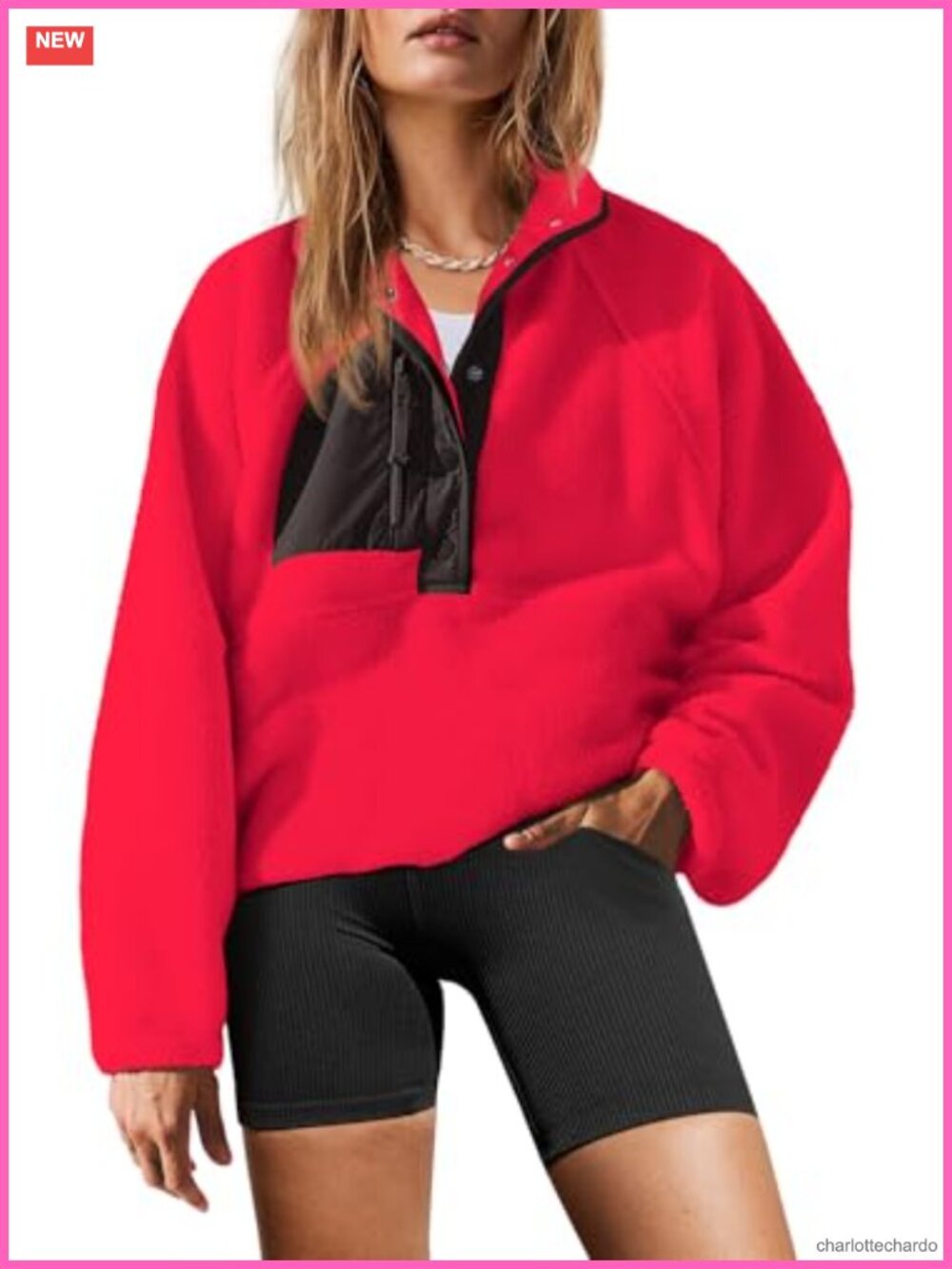 Sherpa Fleece Pullover Sweatshirt Quarter Button Zip Pockets